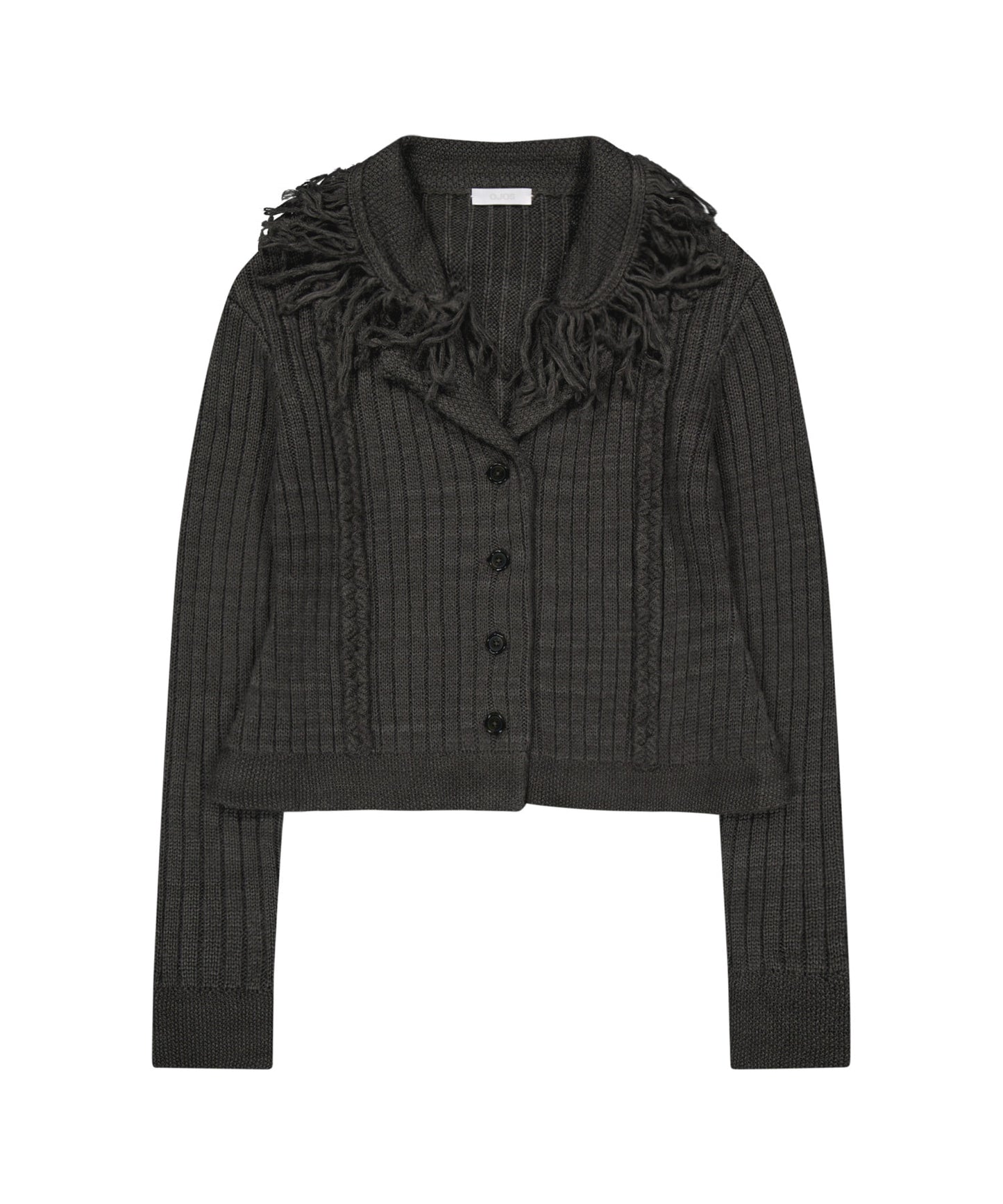 TASSEL COLLAR KNIT CARDIGAN - CHARCOAL