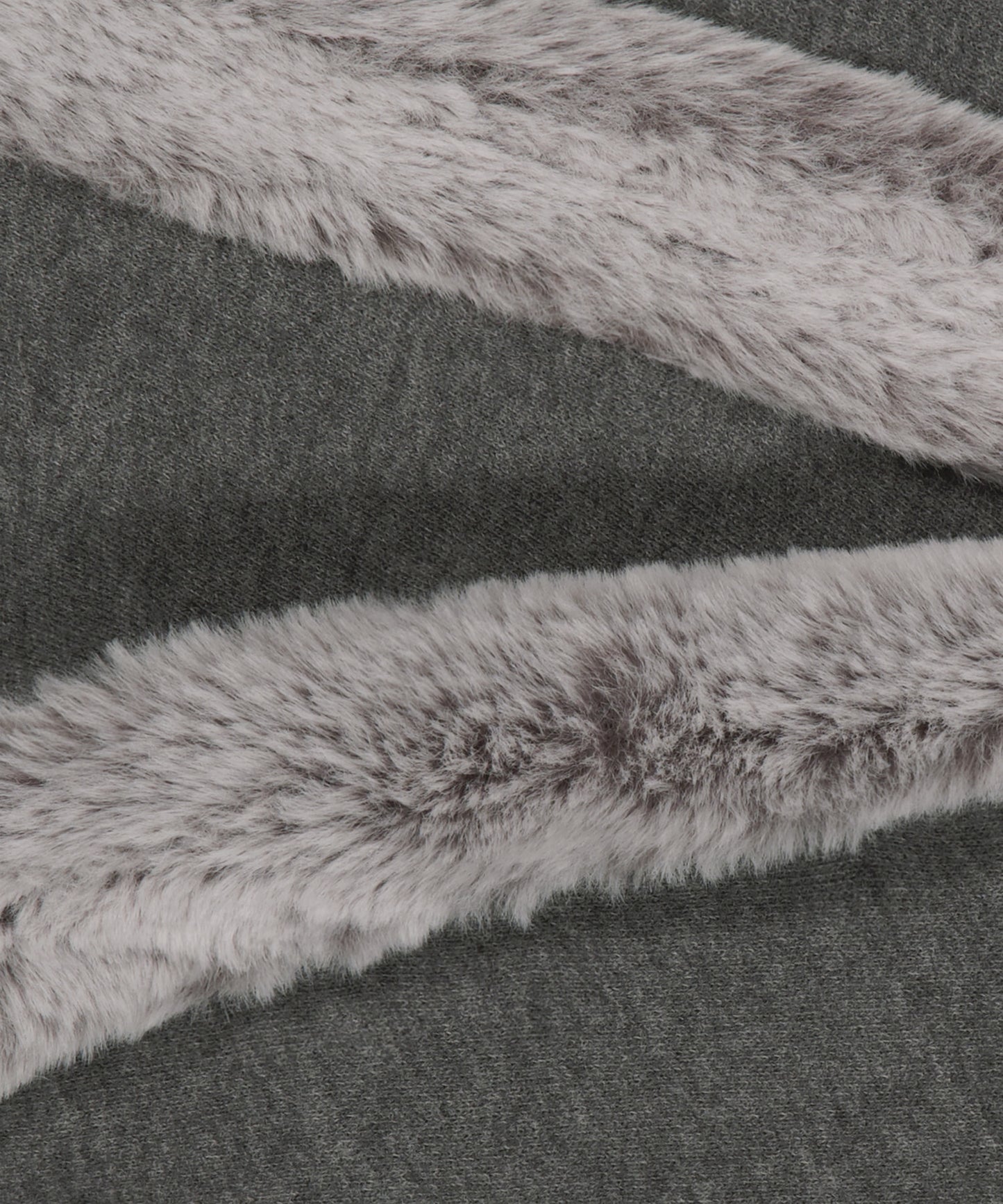 FUR TRIM JERSEY ZIP-UP - CHARCOAL