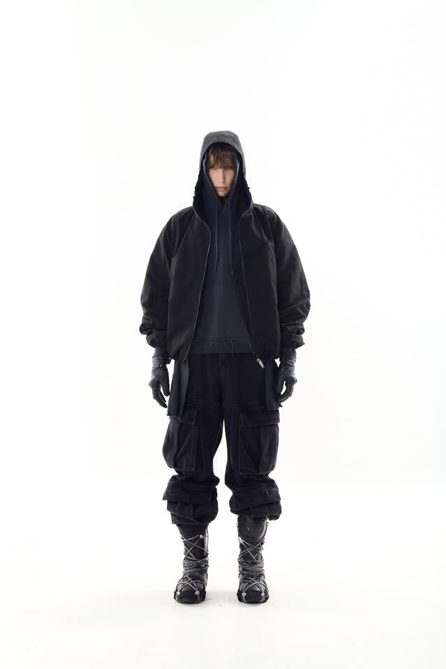 MESH PANELED JACKET BLACK