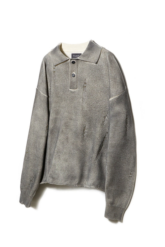 SPRAY DAMAGED POLO KNIT GREY