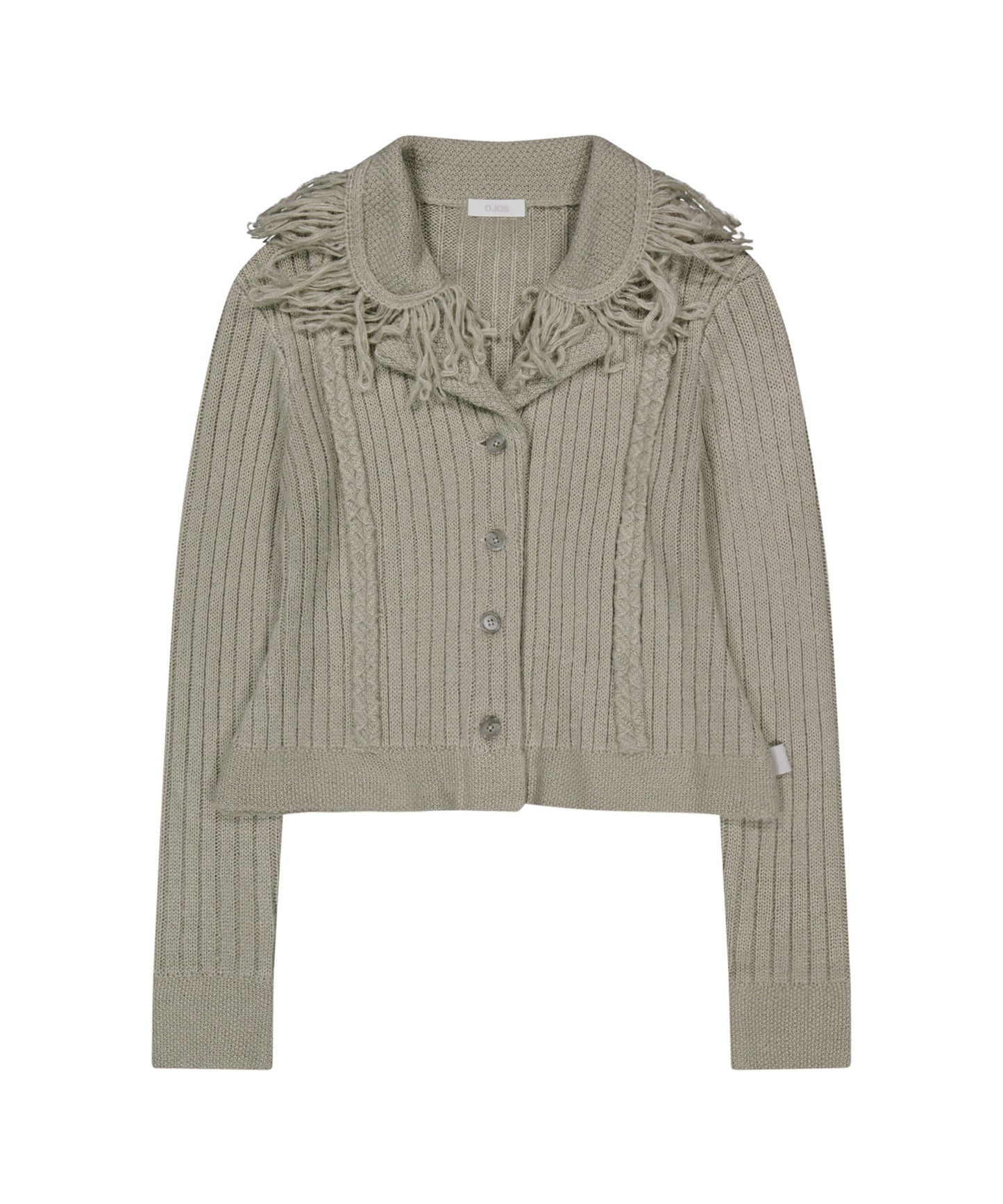 TASSEL COLLAR KNIT CARDIGAN - GREY