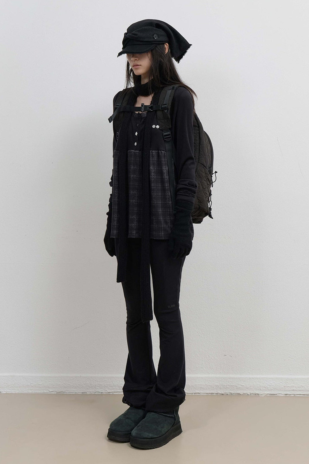 CHECK SLEEP LONG SLEEVE - BLACK