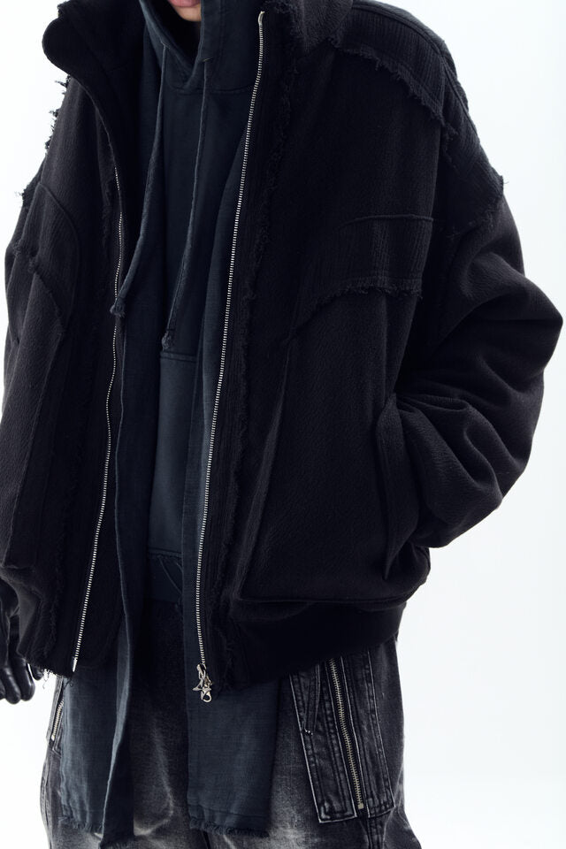 HEAVY TEXTURE WOOL LINEN PUFFER JACKET