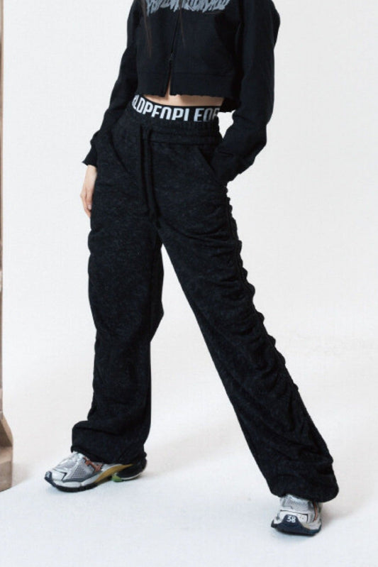 PEOPLE OF THE WORLD SHIRRING WIDE BANDED PANTS BLACK
