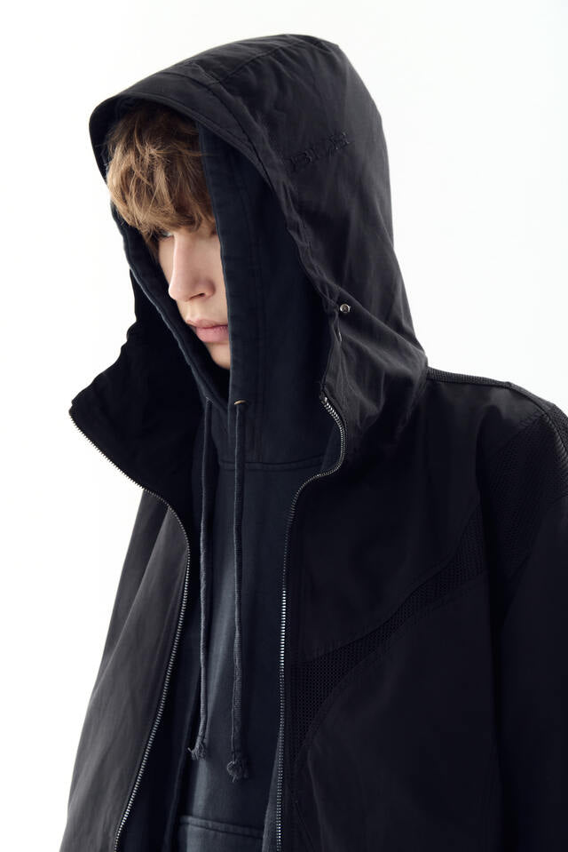 MESH PANELED JACKET BLACK