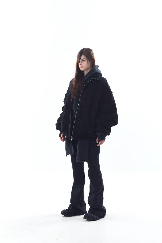 HEAVY TEXTURE WOOL LINEN PUFFER JACKET