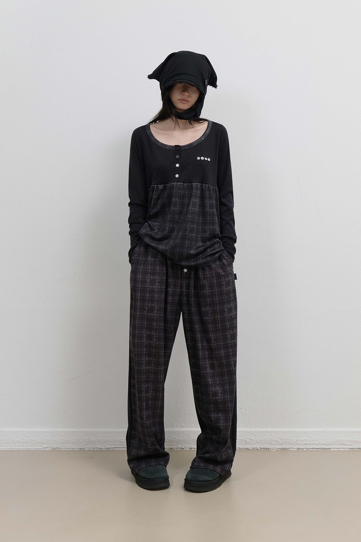 CHECK SLEEP JERSEY PANTS - BLACK