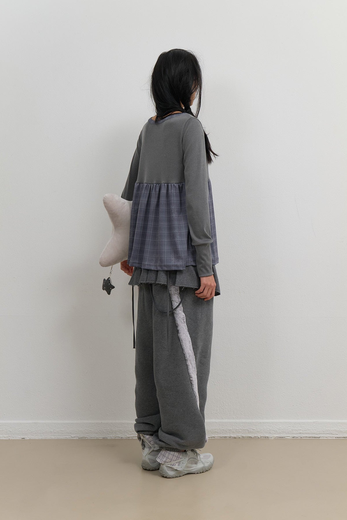 SIDE FUR TRIM SWEATPANTS - CHARCOAL