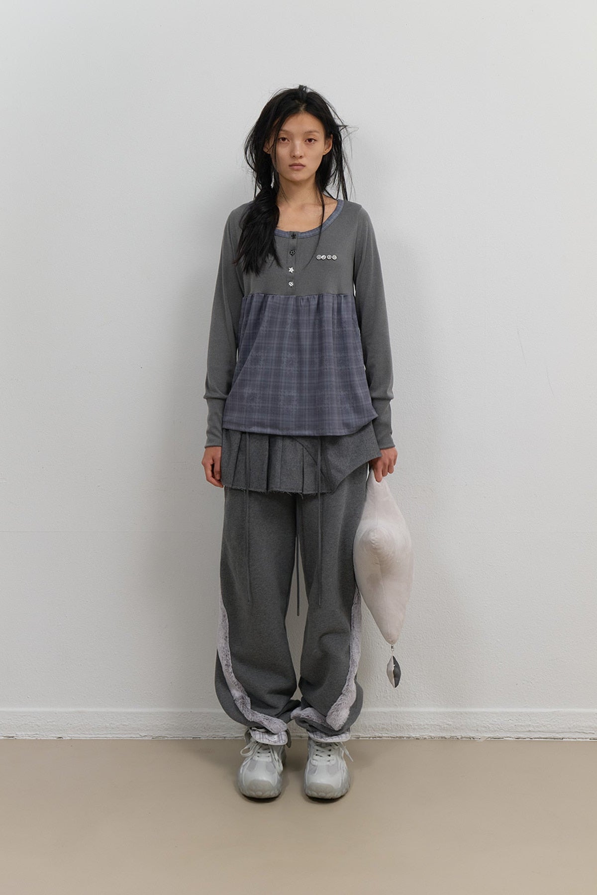 SIDE FUR TRIM SWEATPANTS - CHARCOAL