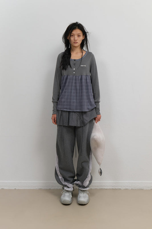 SIDE FUR TRIM SWEATPANTS - CHARCOAL