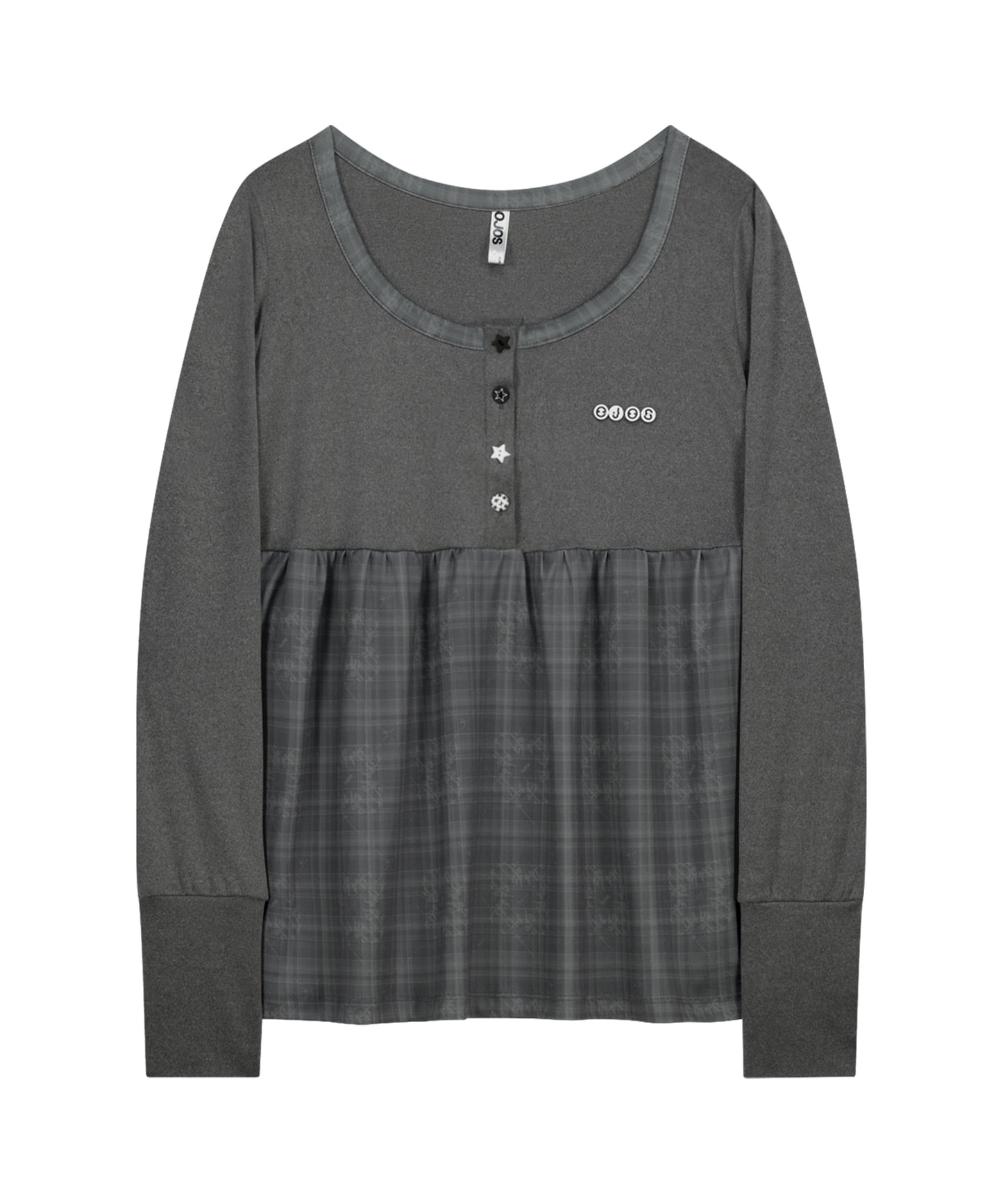 CHECK SLEEP LONG SLEEVE - CHARCOAL