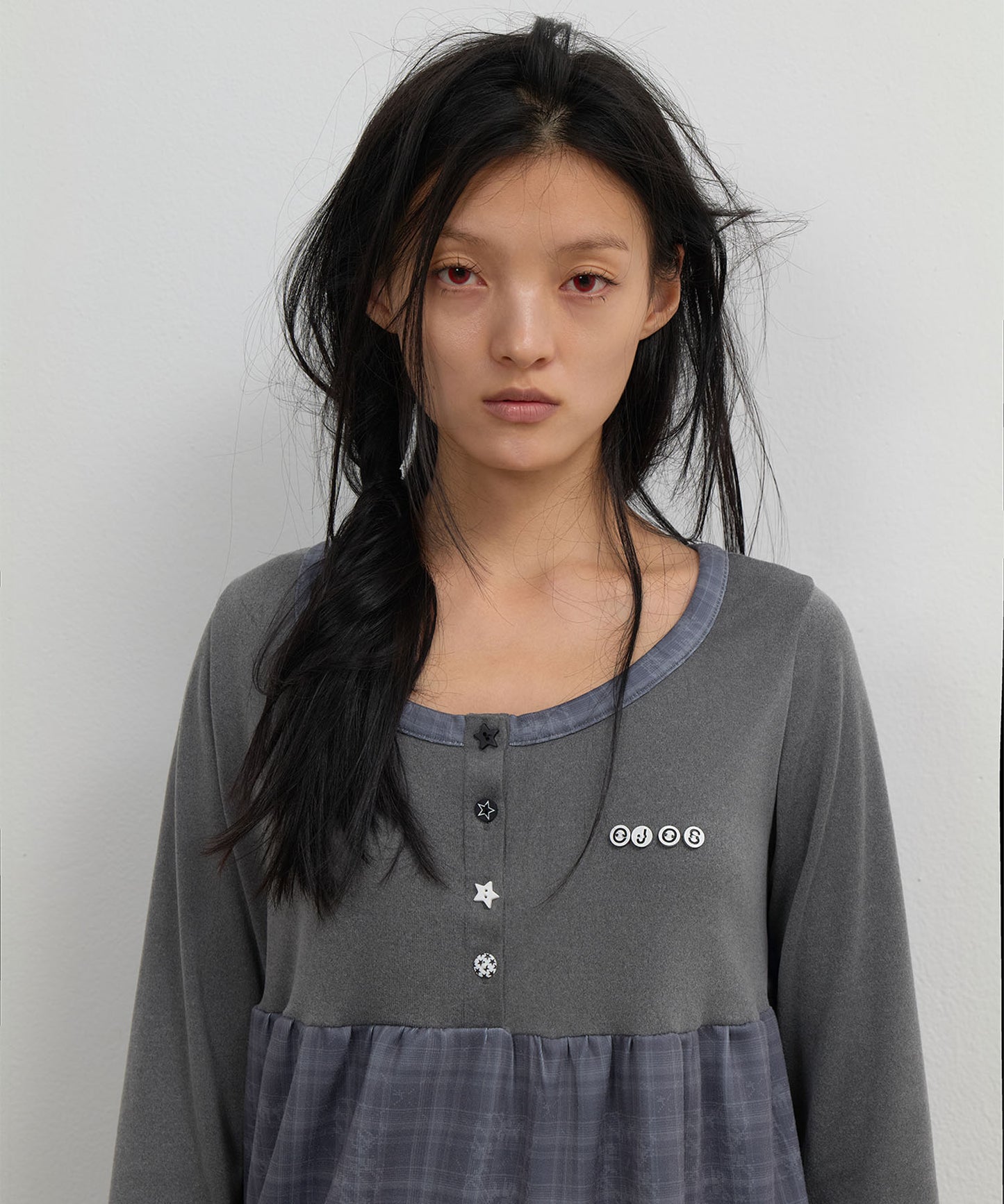 CHECK SLEEP LONG SLEEVE - CHARCOAL