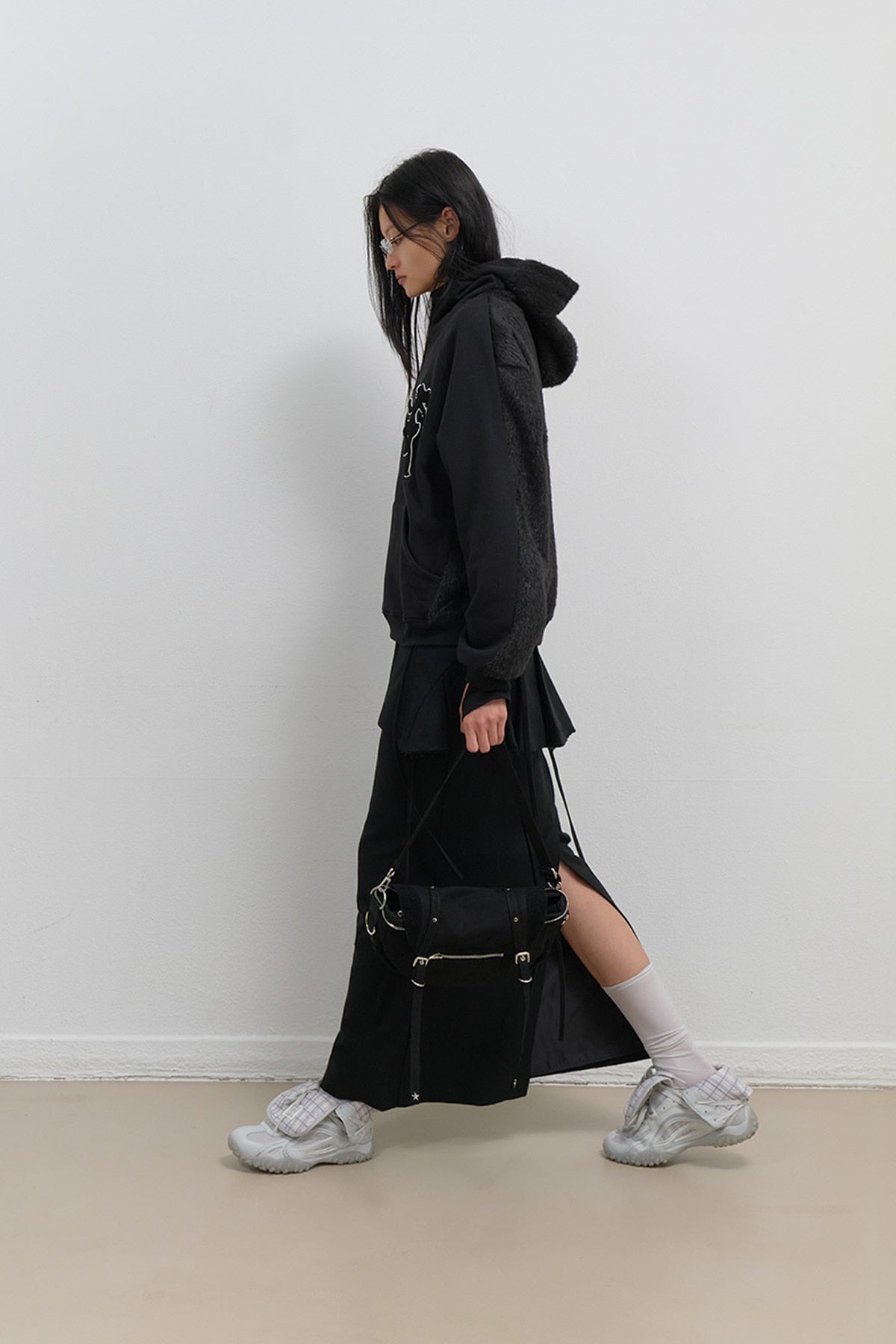 KNIT BACK HOODIE - BLACK