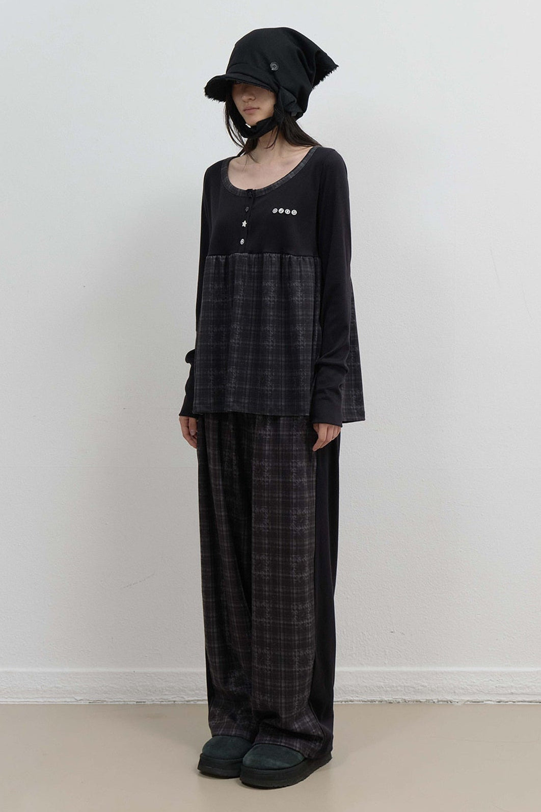 CHECK SLEEP JERSEY PANTS - BLACK