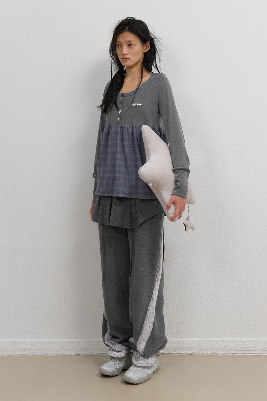 SIDE FUR TRIM SWEATPANTS - CHARCOAL