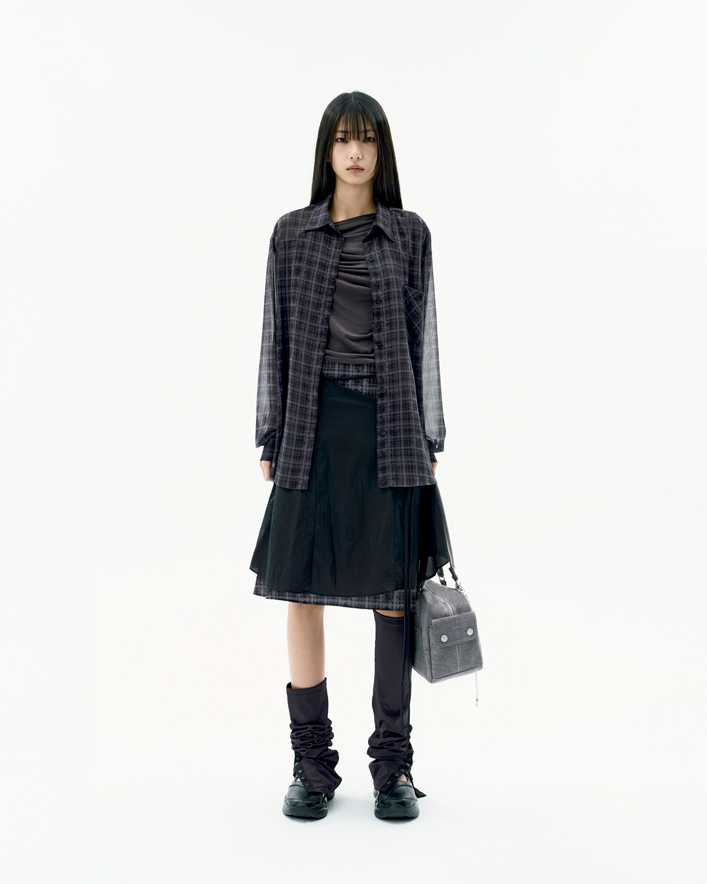 OJOS LAYERED STRAP FLARE SKIRT BLACK