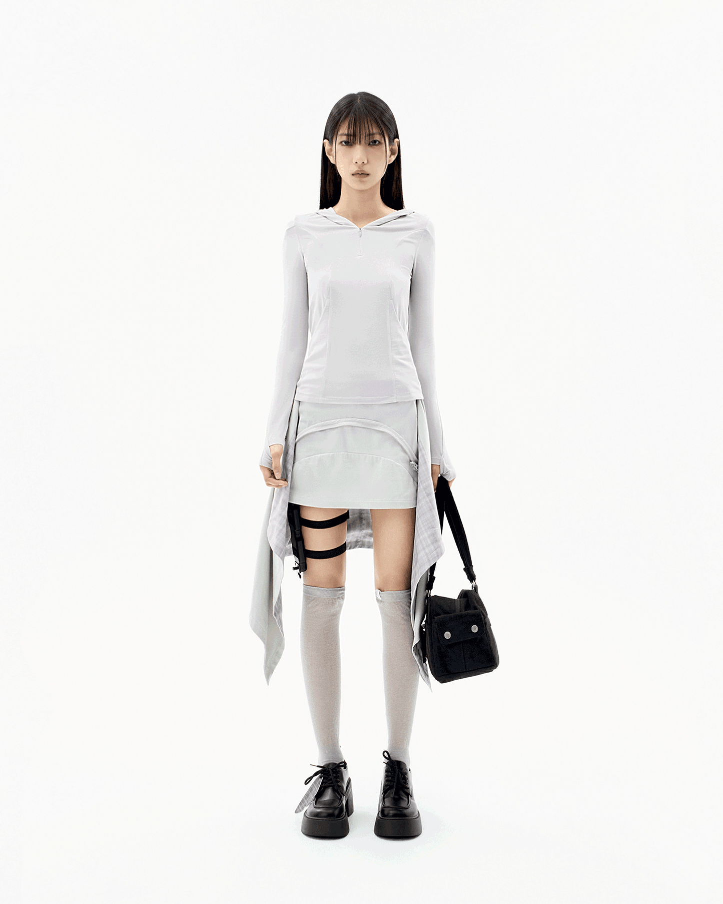 OJOS MULTI-PANEL PLEATS SKIRT WARM GREY