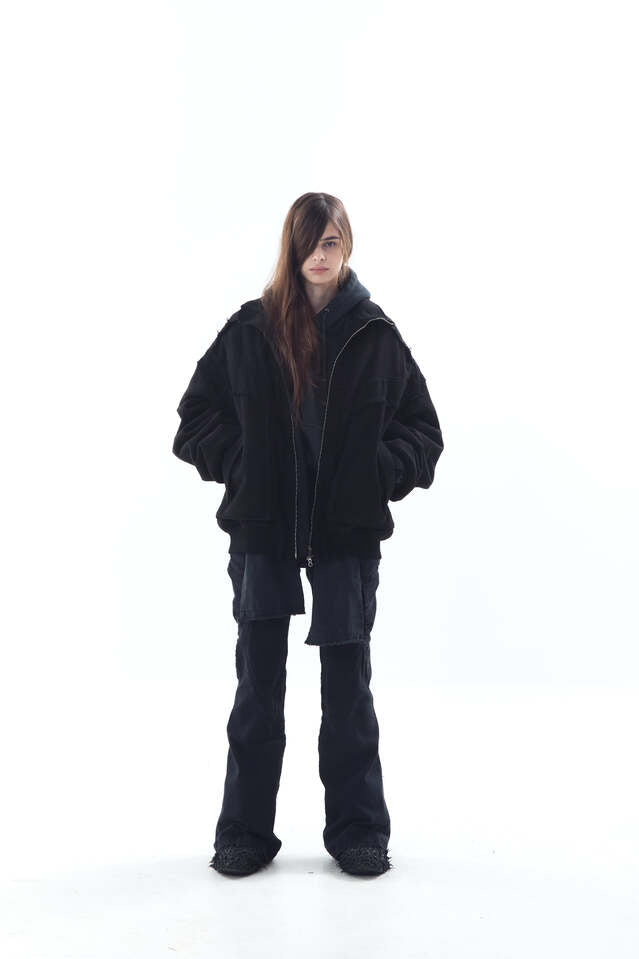 HEAVY TEXTURE WOOL LINEN PUFFER JACKET