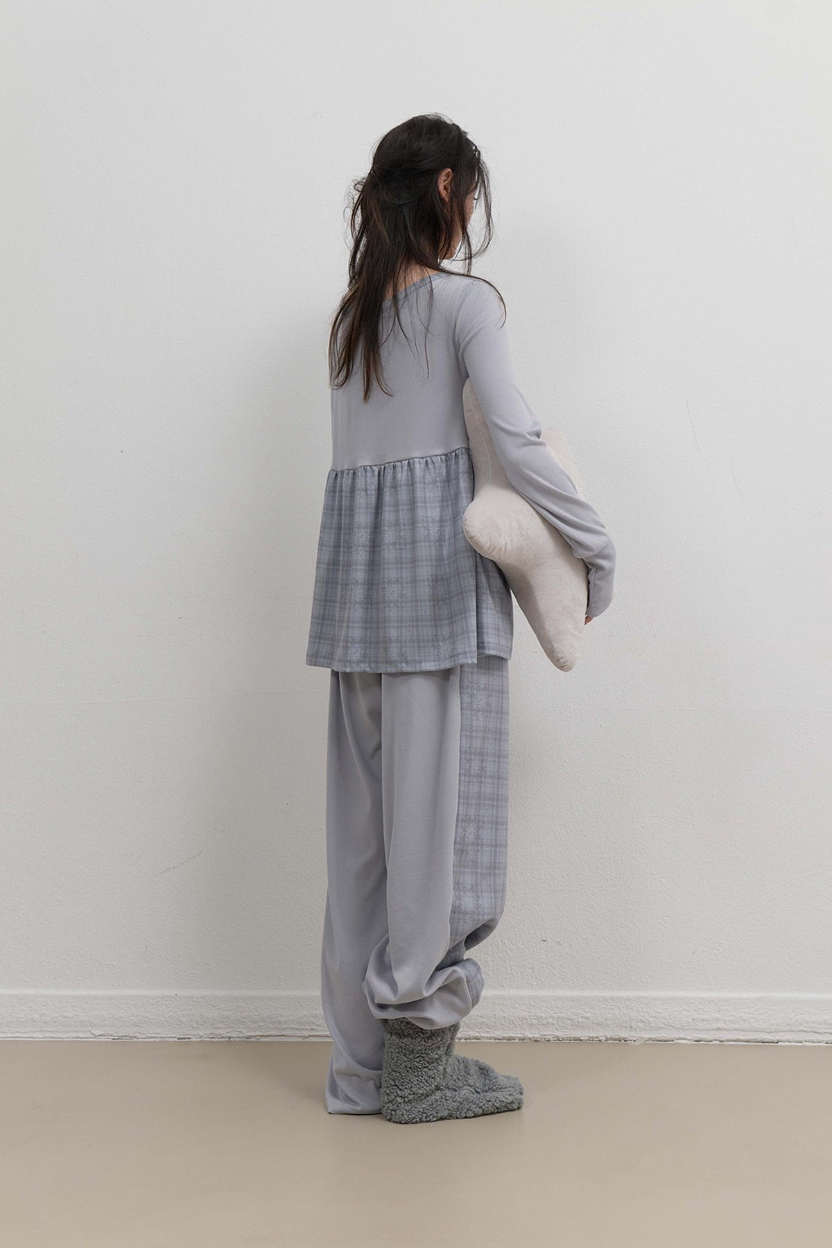 CHECK SLEEP JERSEY PANTS - GREY