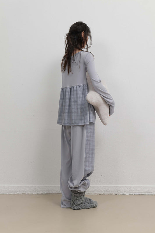 CHECK SLEEP JERSEY PANTS - GREY