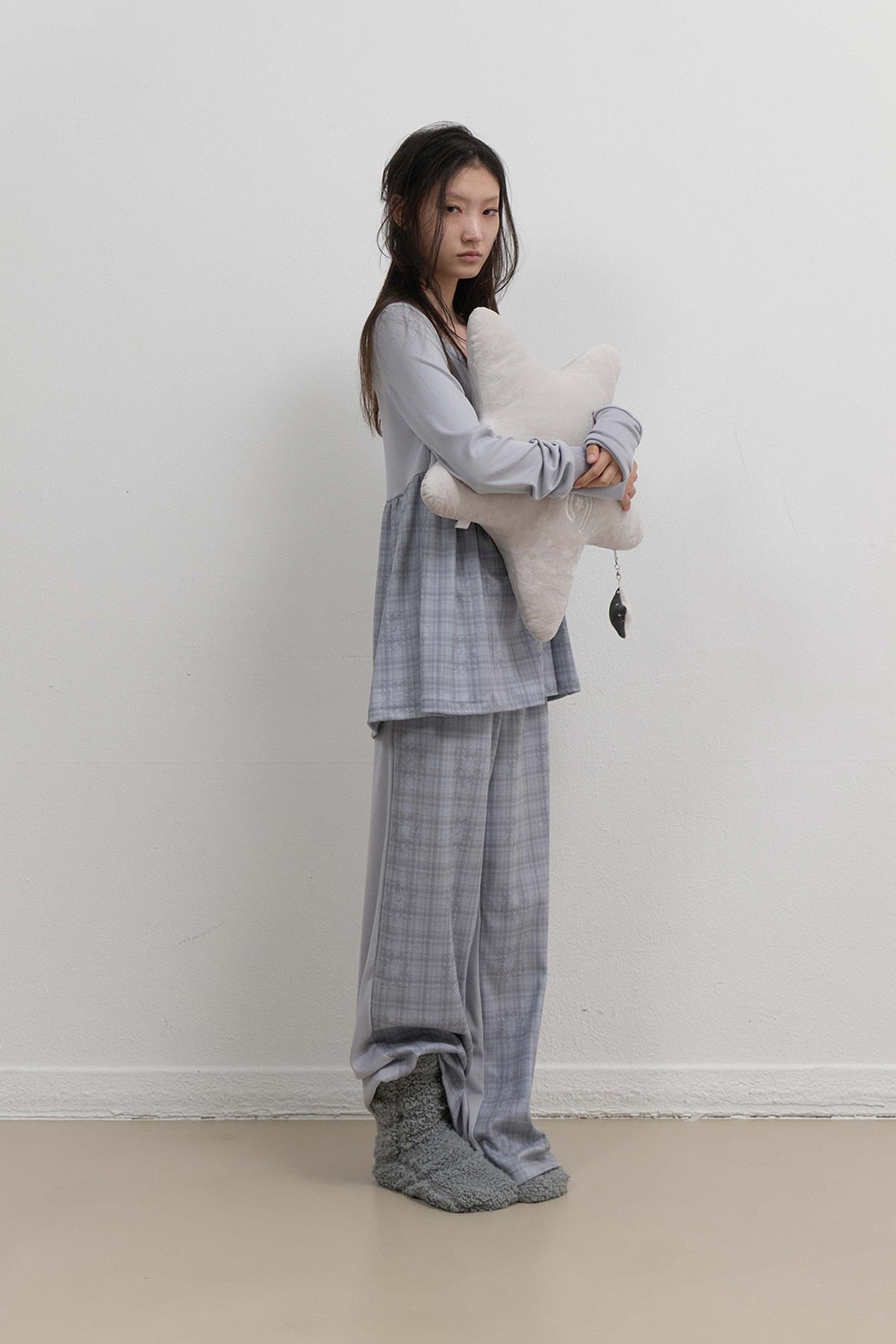 CHECK SLEEP JERSEY PANTS - GREY