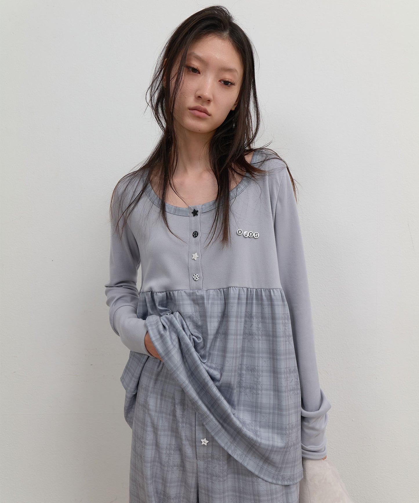 CHECK SLEEP LONG SLEEVE - GREY