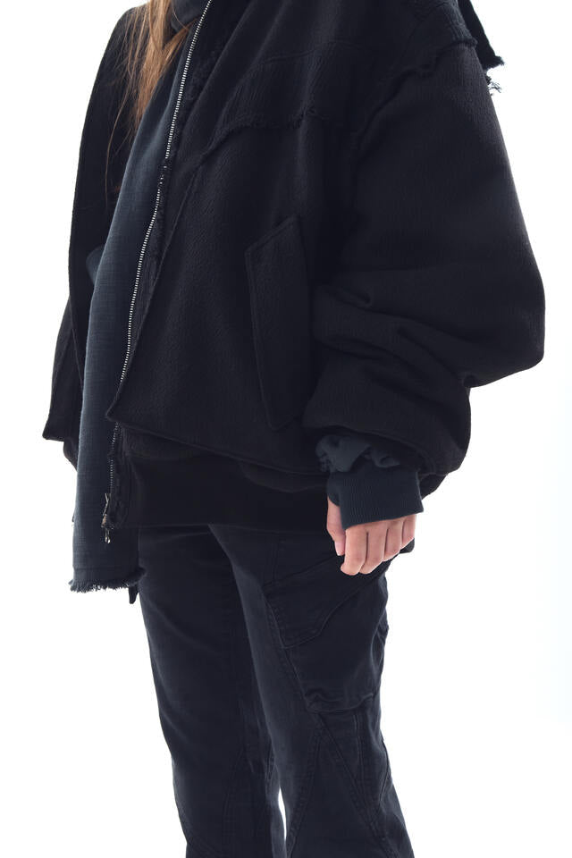 HEAVY TEXTURE WOOL LINEN PUFFER JACKET