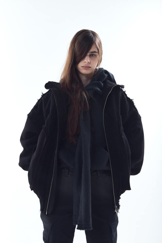 HEAVY TEXTURE WOOL LINEN PUFFER JACKET