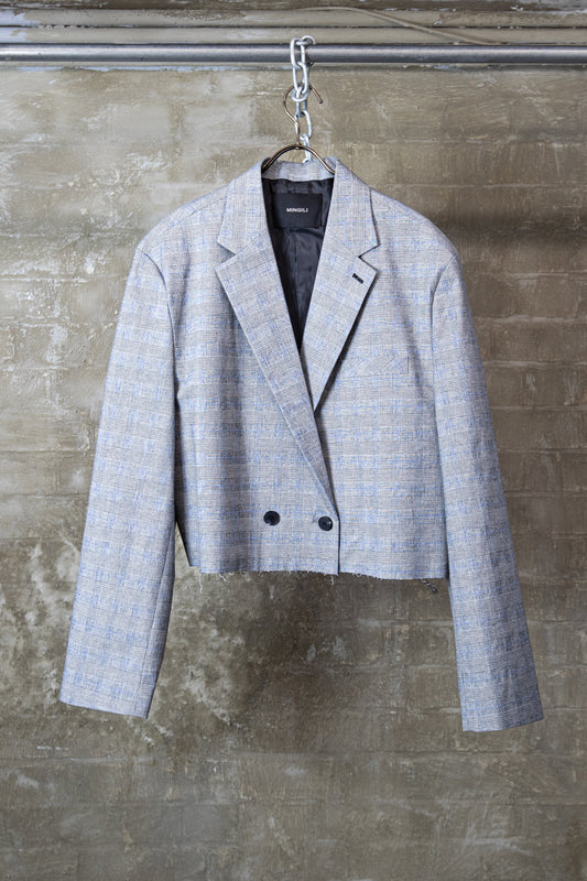 CROPPED DOUBLE-BREASTED BLAZER  — GREY