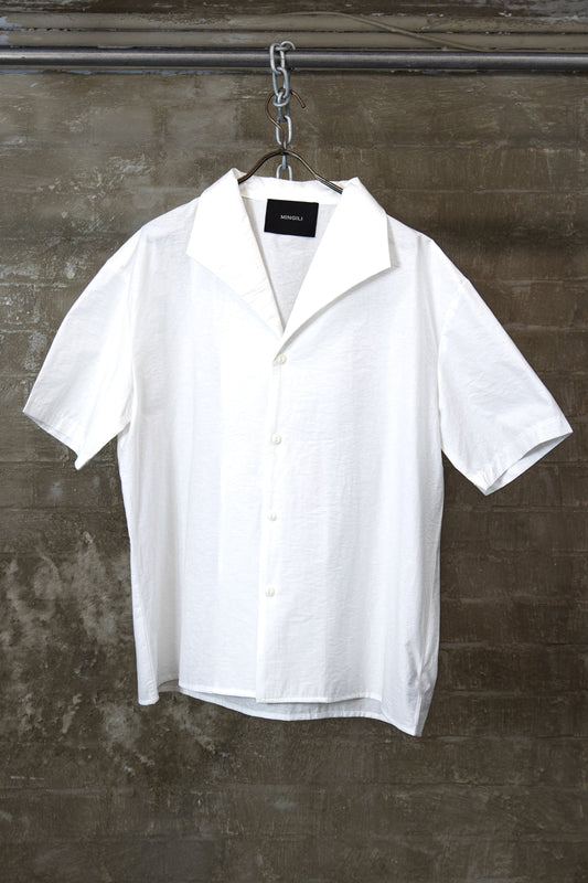 RELAXED OPEN-COLLAR SHIRT — WHITE