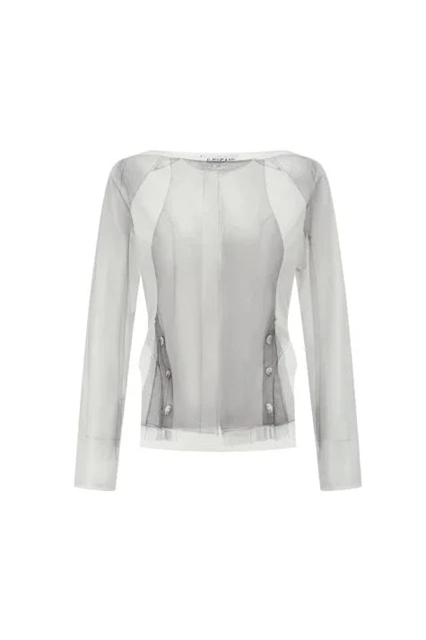 DETECHABLE PRINTED SOFT TULLE LONG-SLEEVE TOP
