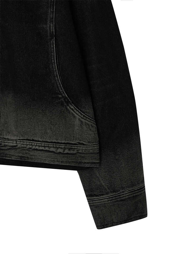 BLEACHED DENIM HOODIE ZIP-UP JACKET