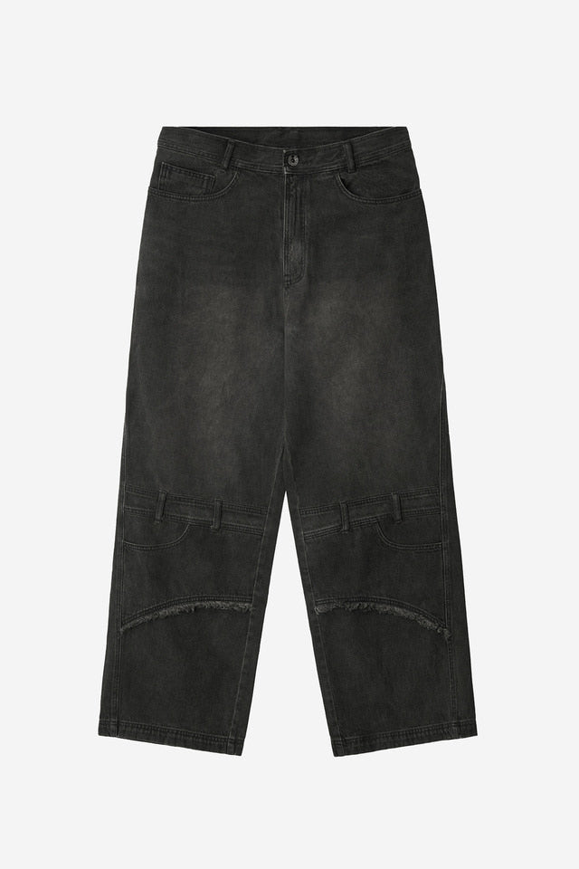OIL WASHED DOUBLE WAIST DENIM PANTS