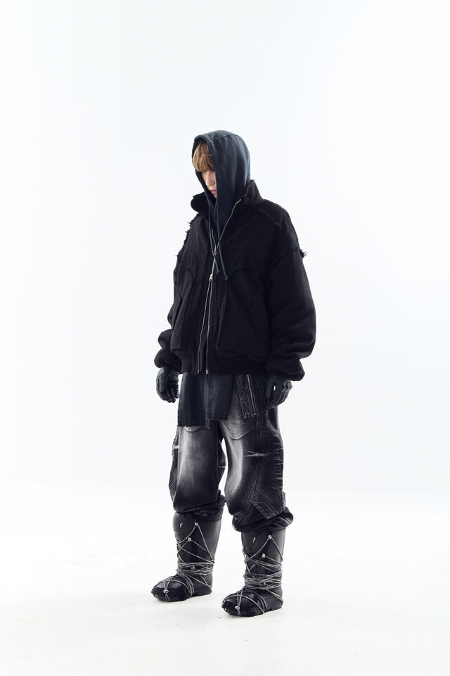 HEAVY TEXTURE WOOL LINEN PUFFER JACKET