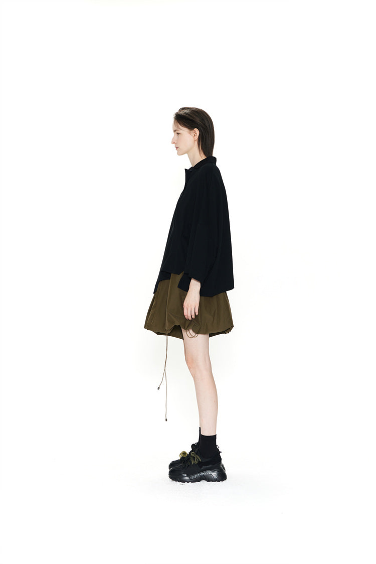 ASYMMETRICAL WIDE POLO TOP BLACK