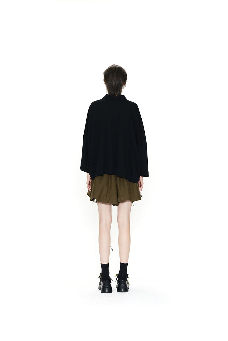 ASYMMETRICAL WIDE POLO TOP BLACK
