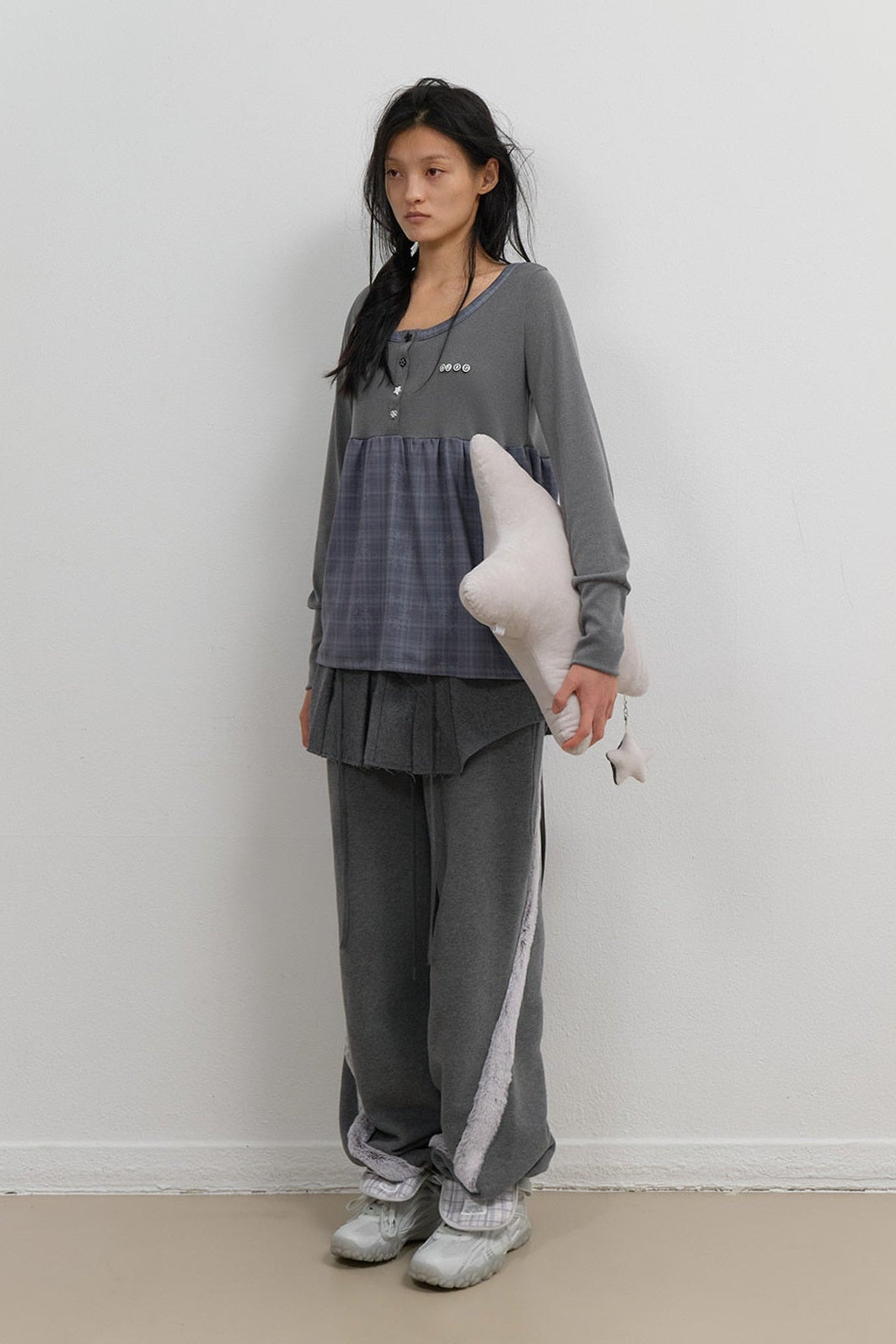CHECK SLEEP LONG SLEEVE - CHARCOAL