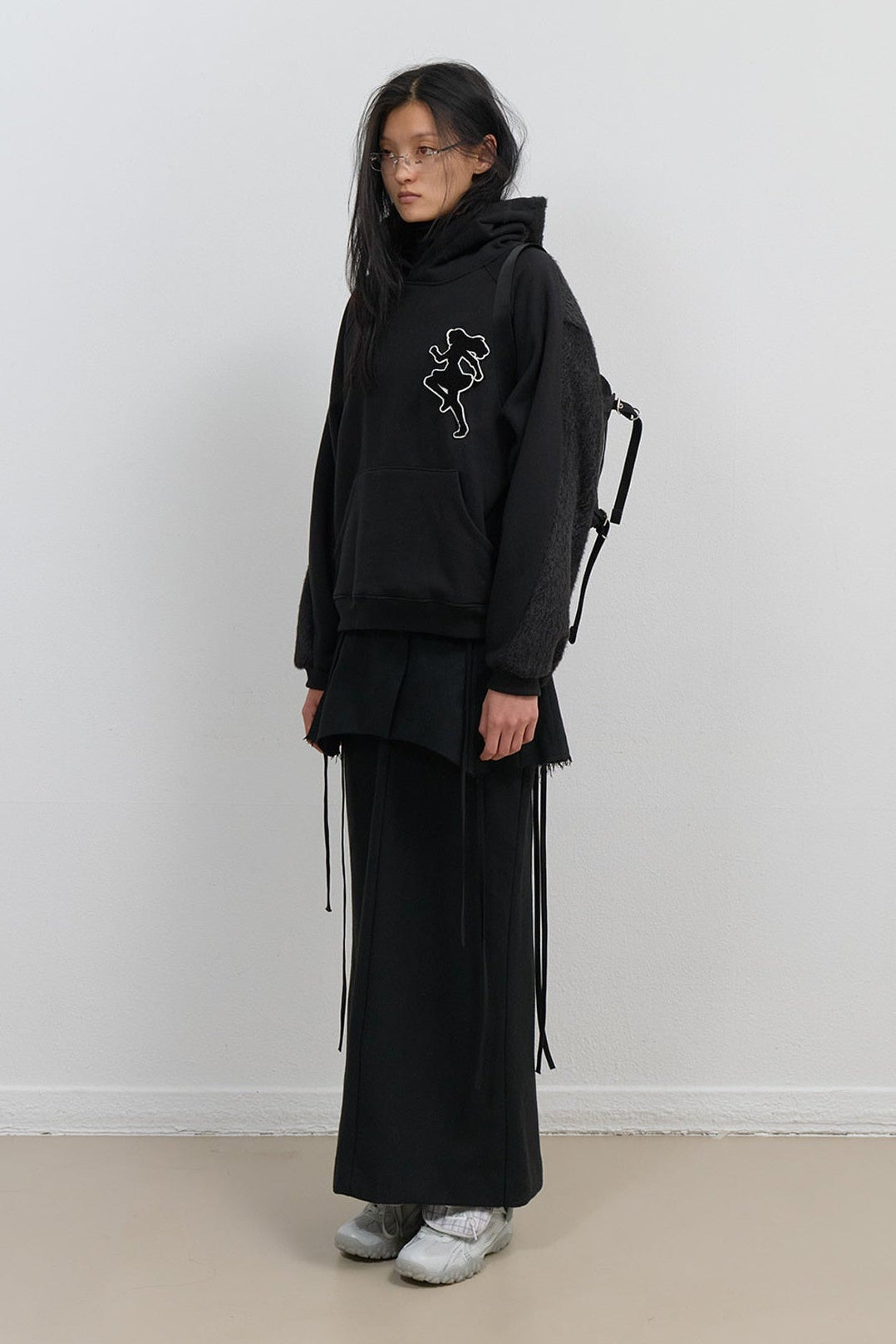 KNIT BACK HOODIE - BLACK