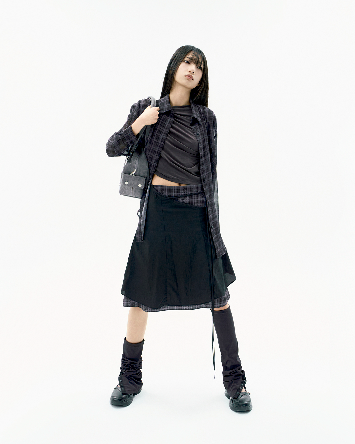 OJOS LAYERED STRAP FLARE SKIRT BLACK