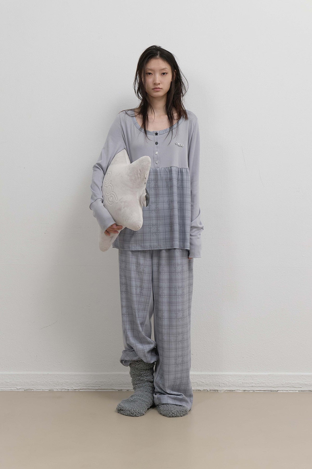 CHECK SLEEP LONG SLEEVE - GREY