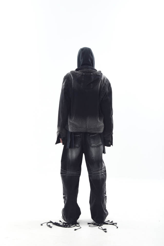 CURVED TANKER WASHED DENIM PANTS