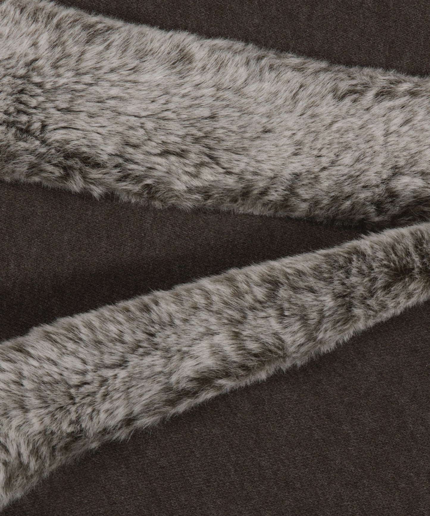 FUR TRIM JERSEY ZIP-UP - STONE BROWN