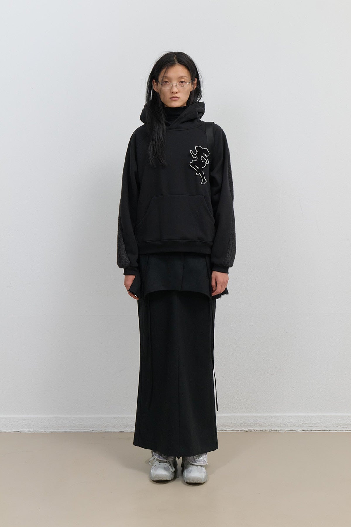 KNIT BACK HOODIE - BLACK