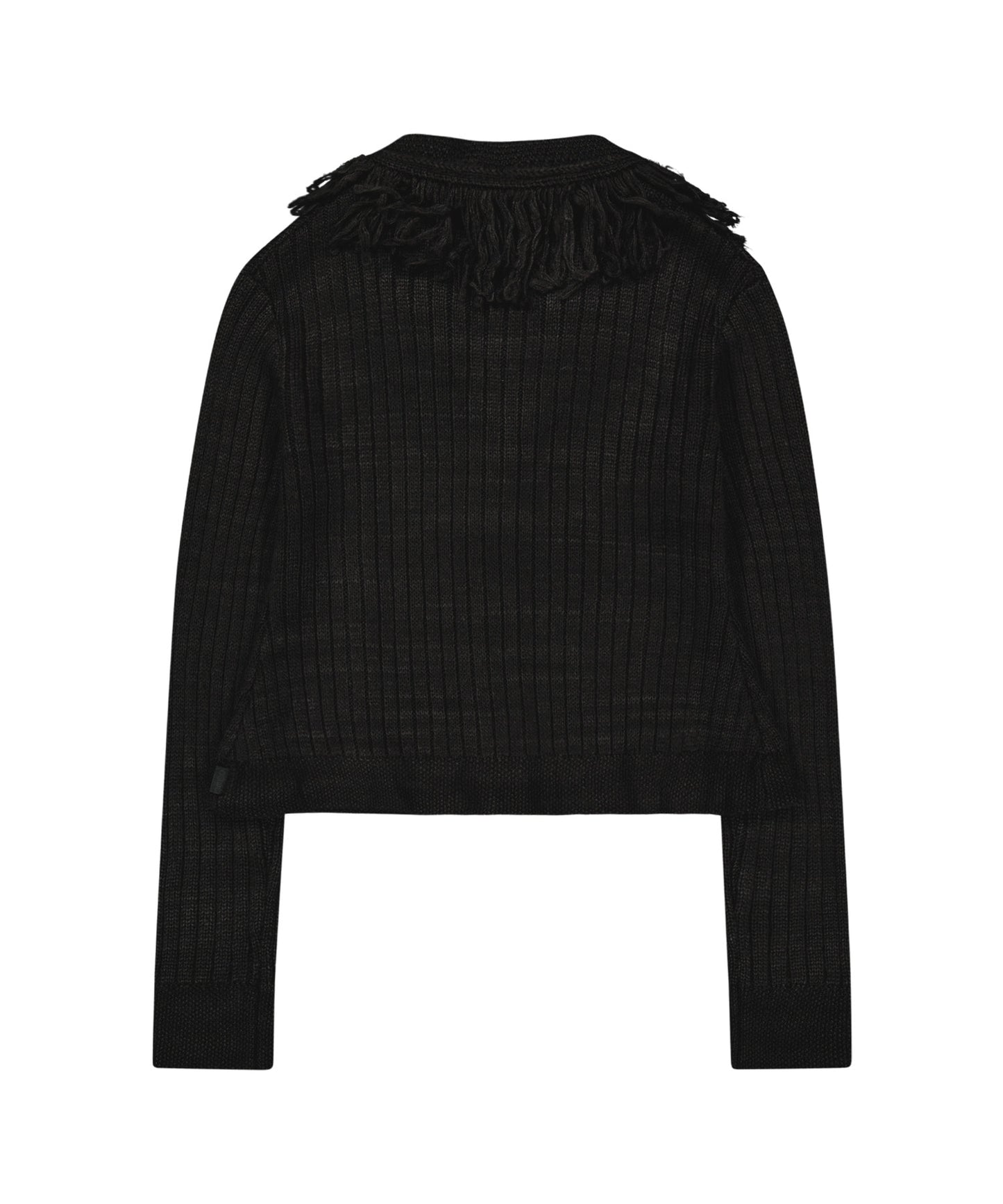 TASSEL COLLAR KNIT CARDIGAN - BLACK