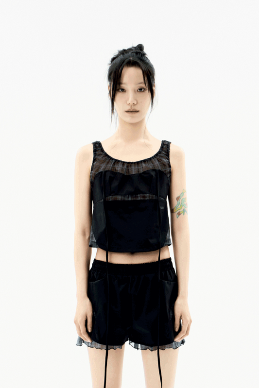 OJOS HALTER STRAP PLAID SLEEVELESS BLACK