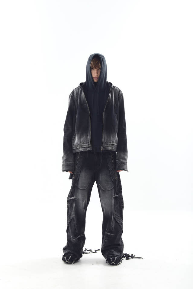 CURVED TANKER WASHED DENIM PANTS