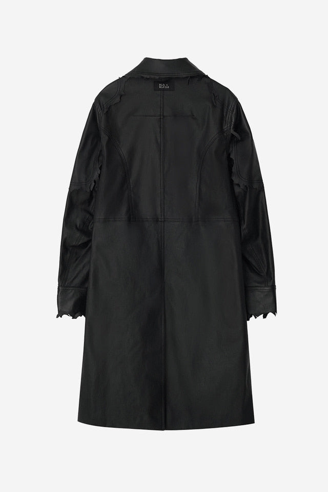 LAMBSKIN COATED DENIM MIXED LONG COAT