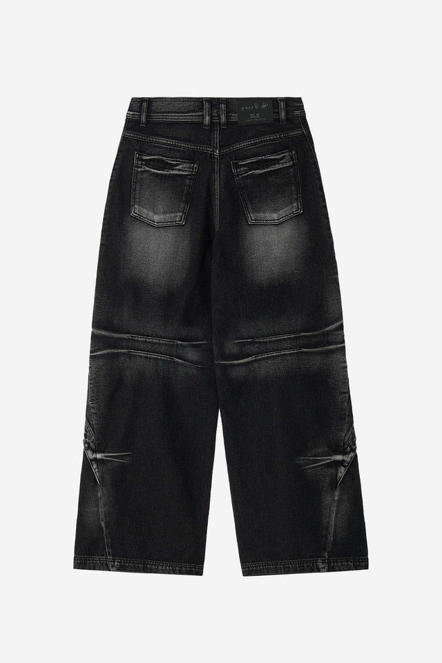 CURVED TANKER WASHED DENIM PANTS