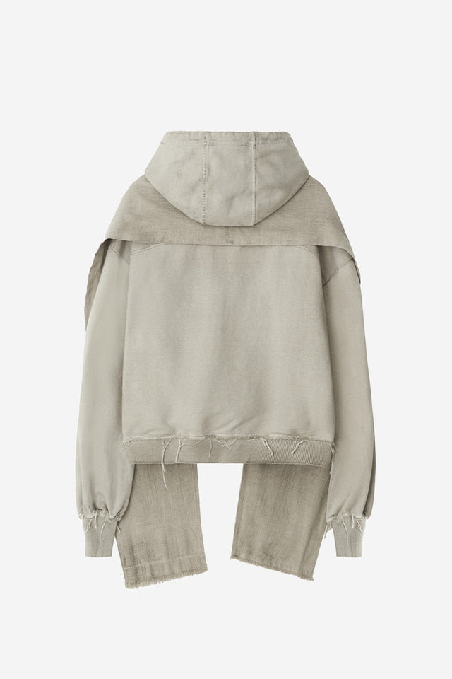 DYED RAW-EDGED HOODIE WITH LINEN MUFFLER IVORY