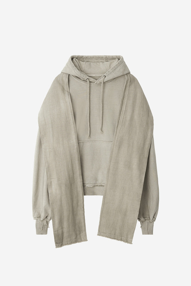 DYED RAW-EDGED HOODIE WITH LINEN MUFFLER IVORY